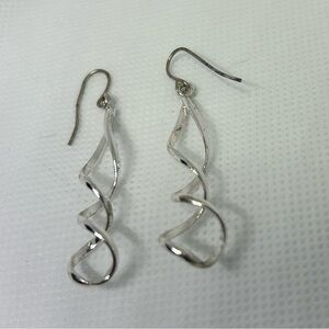 Silver Tone Spiral Twist Drop Earrings Fishhook Dangle Helix Jewelry
